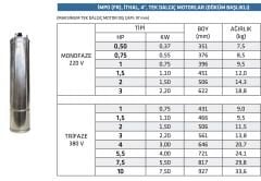 İmpo 4'' Dalgıç Motoru FR - 1 HP (0,75 KW) 380 V - Trifaze
