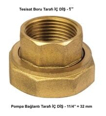 Pirinç Rekor Seti - 1'' - Sirkülasyon pom. için 11/4''-1''