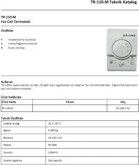 Aldağ TR-110M Mekanik 2/4 Borulu Fan Coil Termostatı